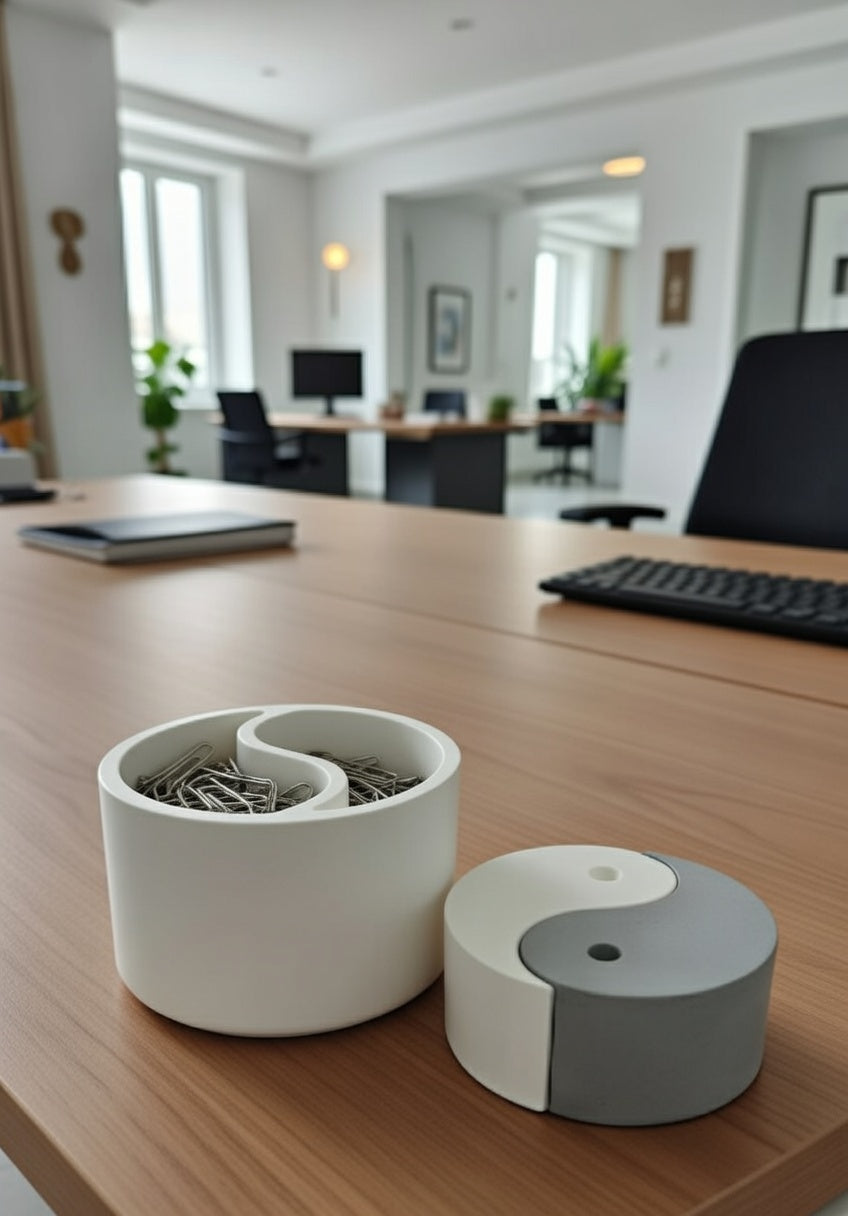 Safir Design Yin Yang Ofis ve Masaüstü Seti - Mat Beyaz/gri 2li Set