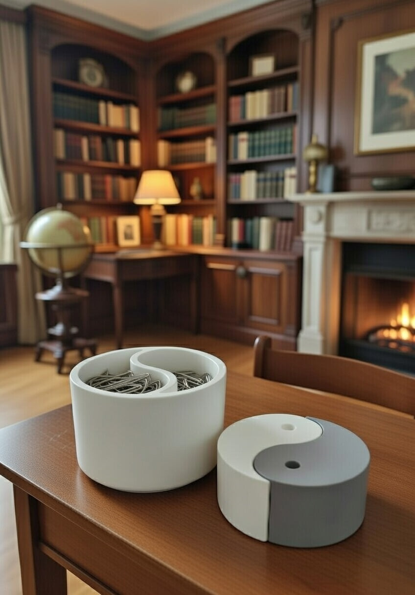 Safir Design Yin Yang Ofis ve Masaüstü Seti - Mat Beyaz/gri 2li Set