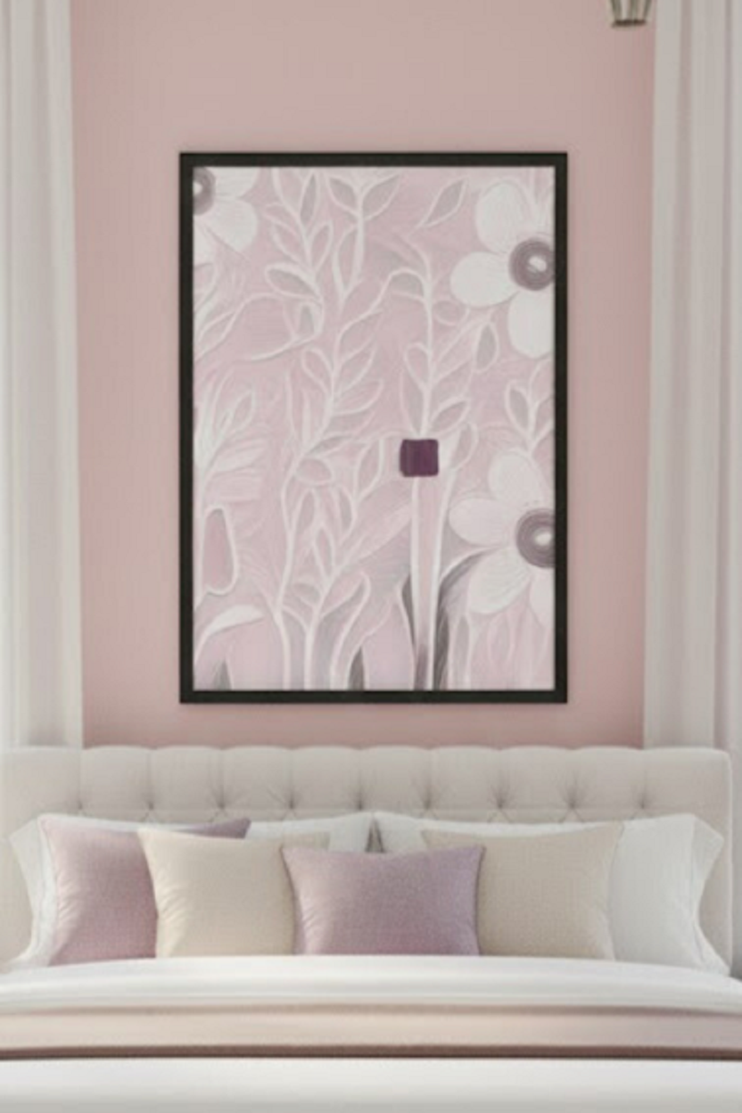 Safir Design Pastel Pembe Çiçek Çerçeveli Tablo
