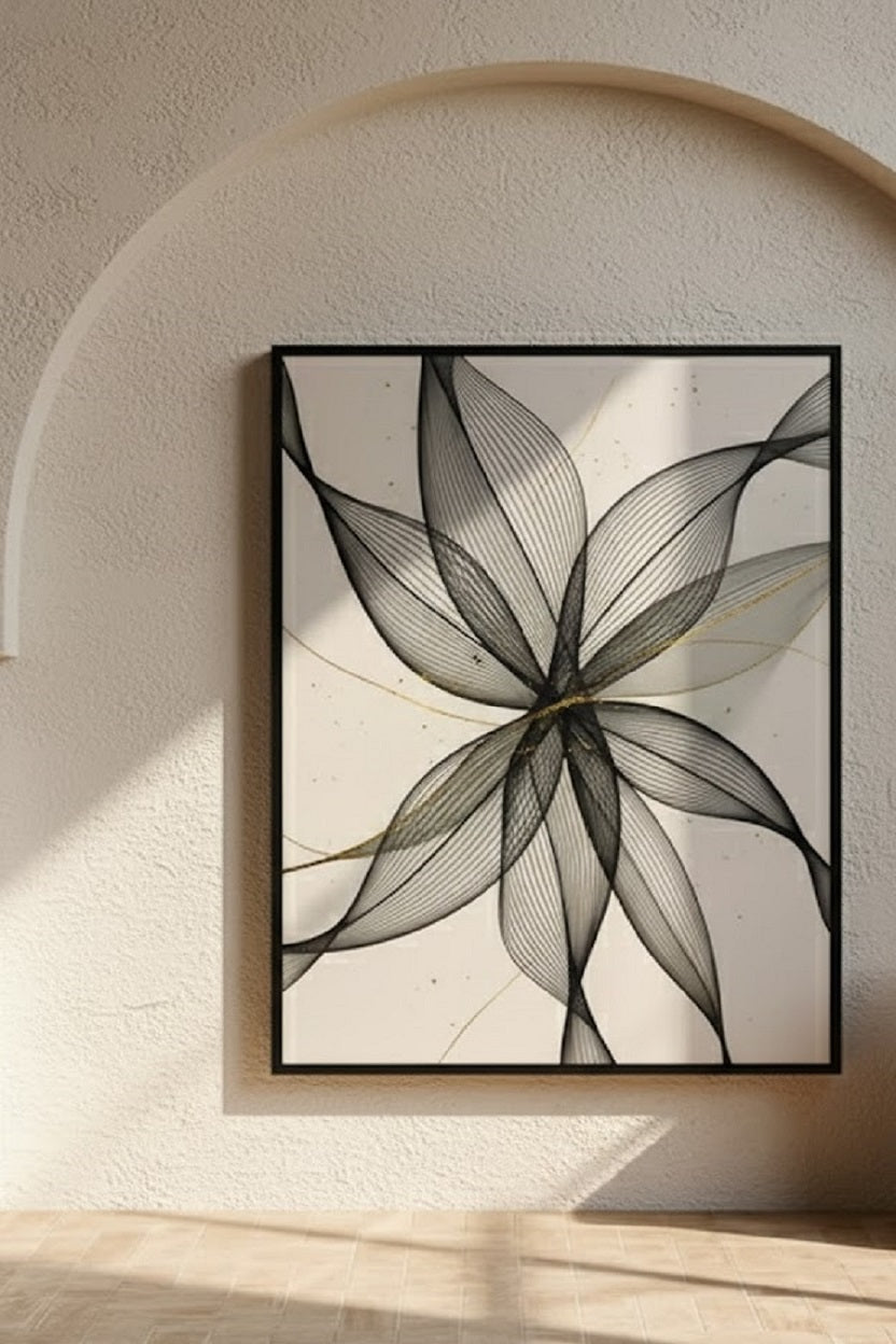 Modern Line Art Soyut Çiçek Çerçeveli Tablosu