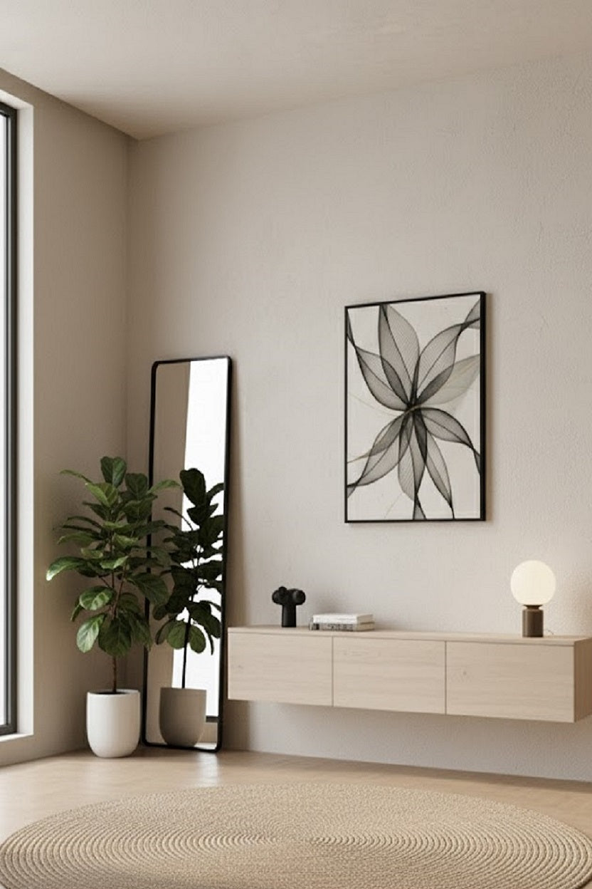 Modern Line Art Soyut Çiçek Çerçeveli Tablosu