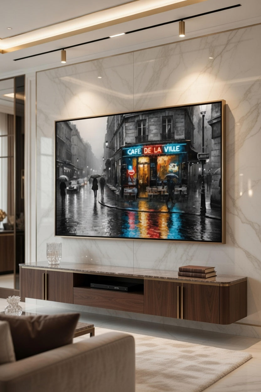Safir Design Paris Sokakları ve Gece Işıkları Şık Çerçeveli Tablo