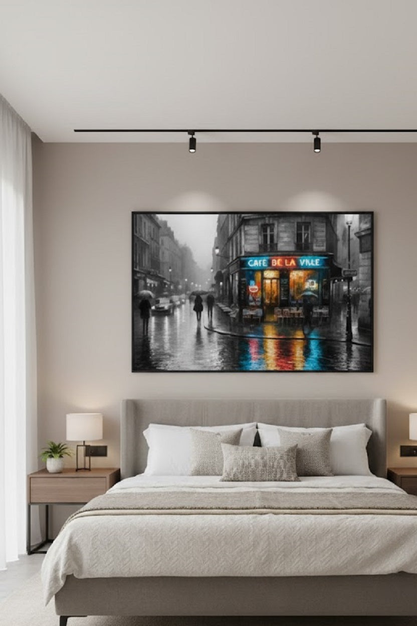 Safir Design Paris Sokakları ve Gece Işıkları Şık Çerçeveli Tablo