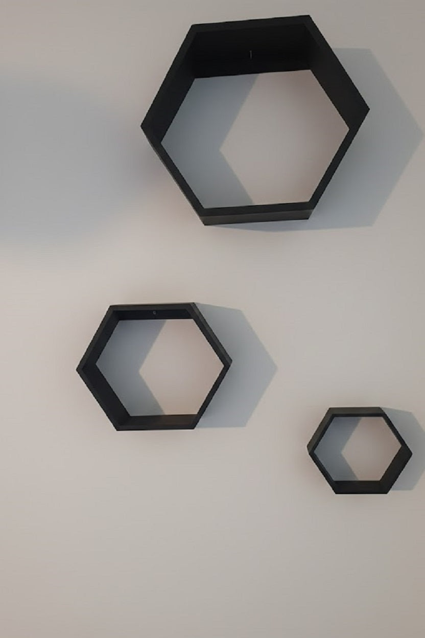 Safir Design 3'lüAltıgen Duvar Rafı Seti - Sert Plastik Modern Petek Raf