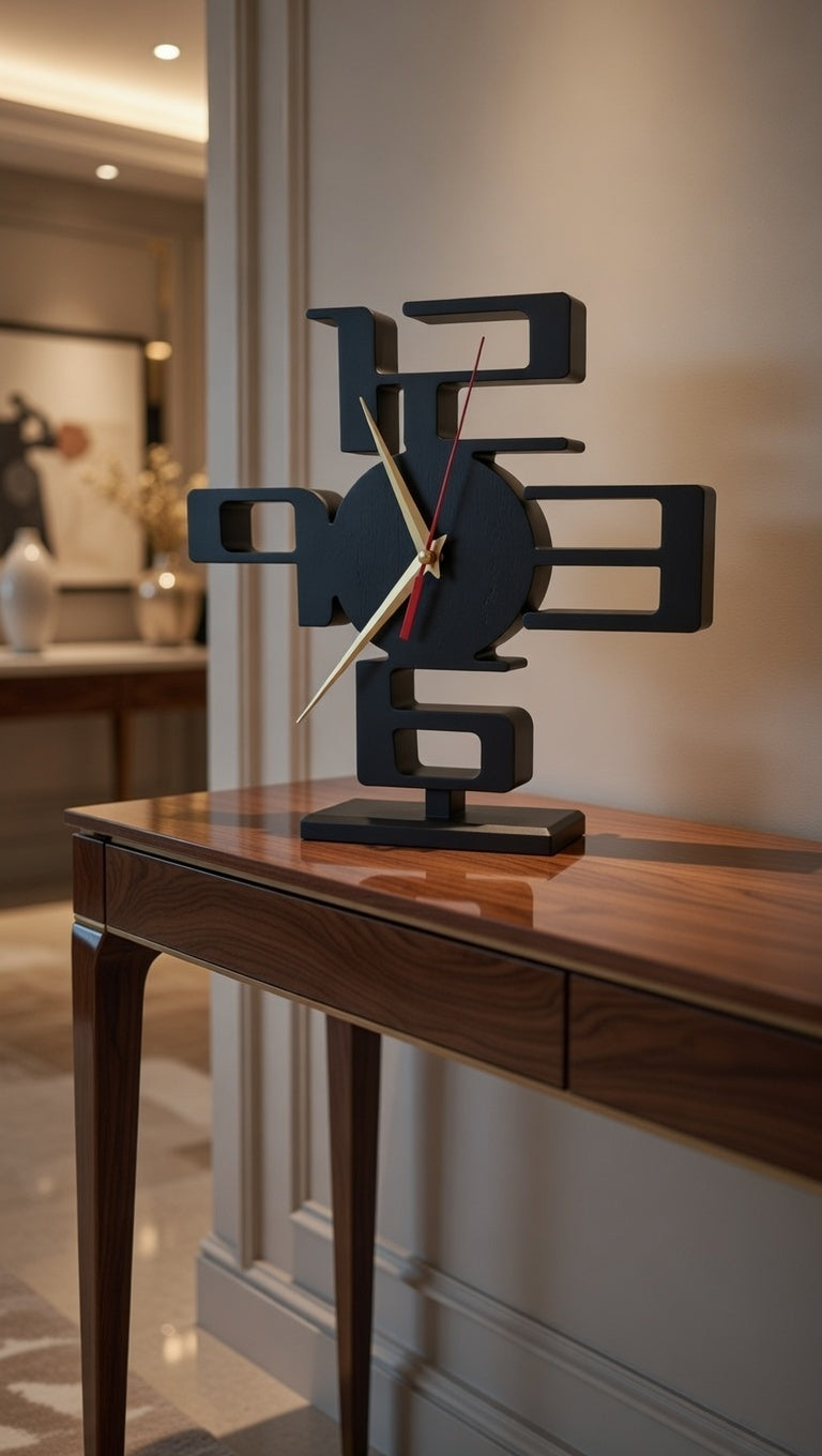 Safir Design Siyah Modern Rakam Tasarımlı Masa Saati - Dekoratif Ofis ve Ev Hediyesi - Büyük Boy Estetik Saat