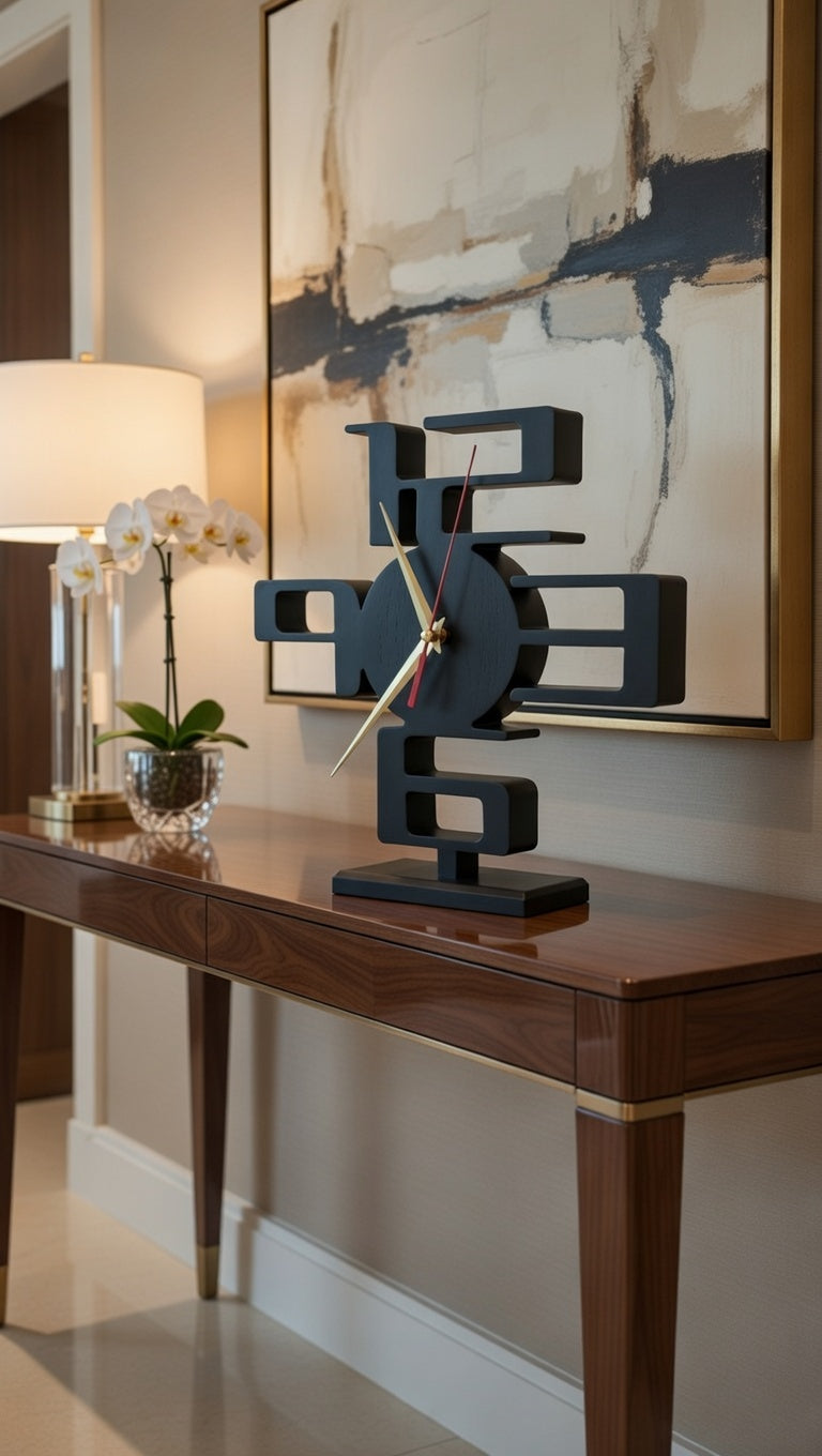 Safir Design Siyah Modern Rakam Tasarımlı Masa Saati - Dekoratif Ofis ve Ev Hediyesi - Büyük Boy Estetik Saat