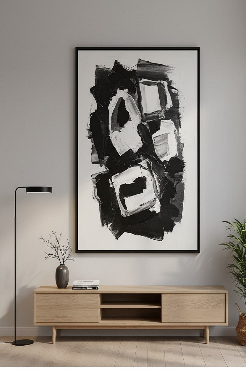 Safir Design Modern Sanat Soyut Siyah Beyaz Çerçeveli Tablo