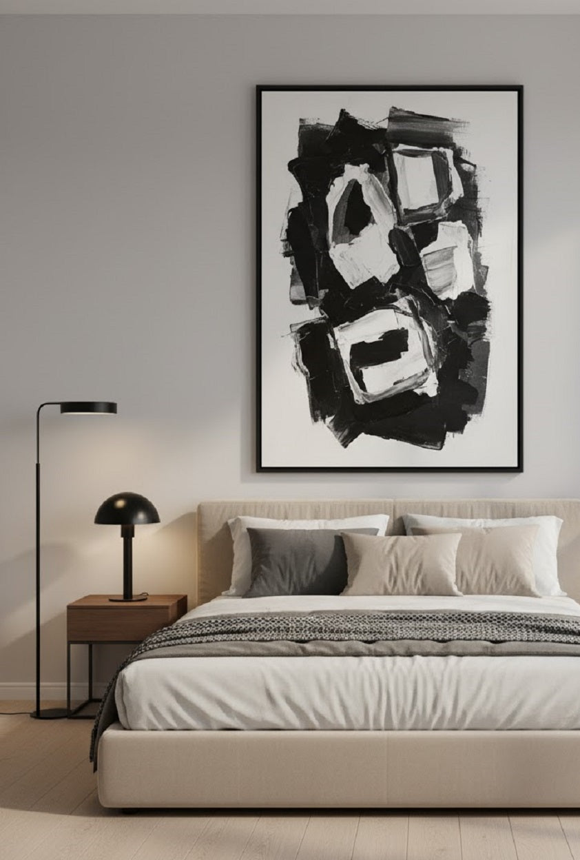 Safir Design Modern Sanat Soyut Siyah Beyaz Çerçeveli Tablo