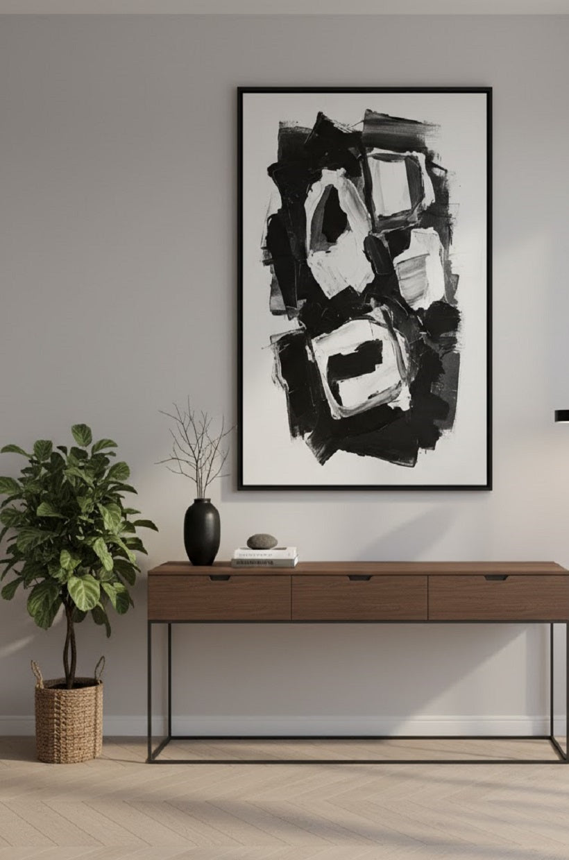 Safir Design Modern Sanat Soyut Siyah Beyaz Çerçeveli Tablo