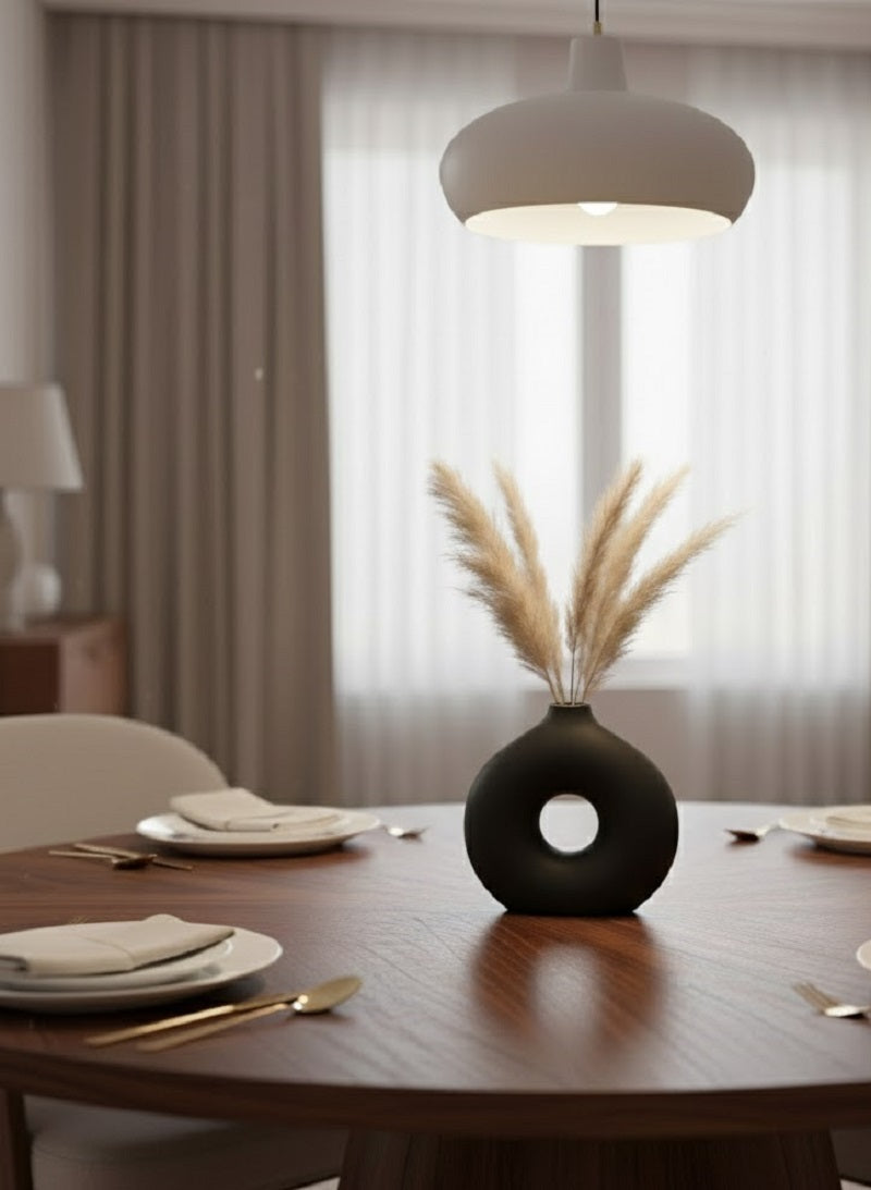 Safir Design Siyah Donut Vazo Pampaslı İskandinav Tarzı Halka Dekoratif Vazo - El Yapımı Vazo