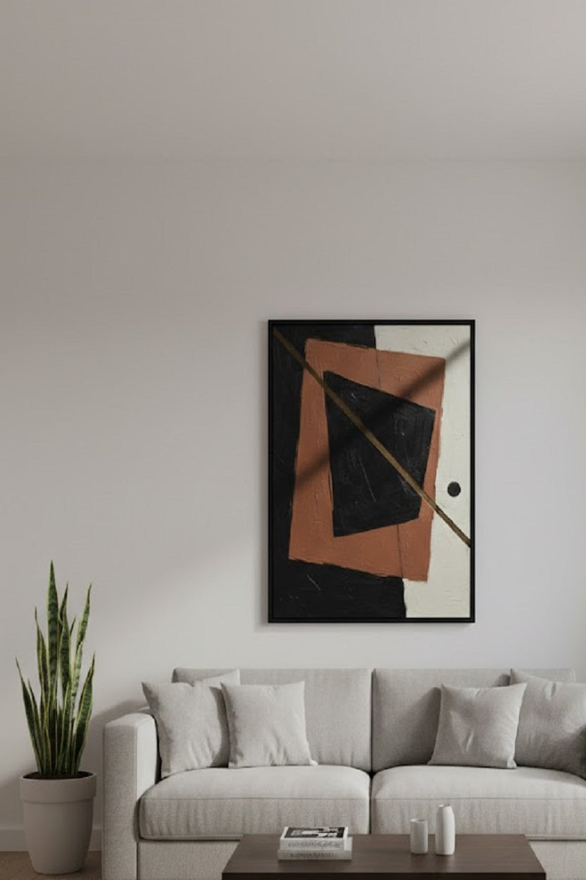 Safir Design Modern Geometrik Formlu Çerçeveli Tablo Kiremit ve Siyahın Uyumu Çerçeveli Tablo