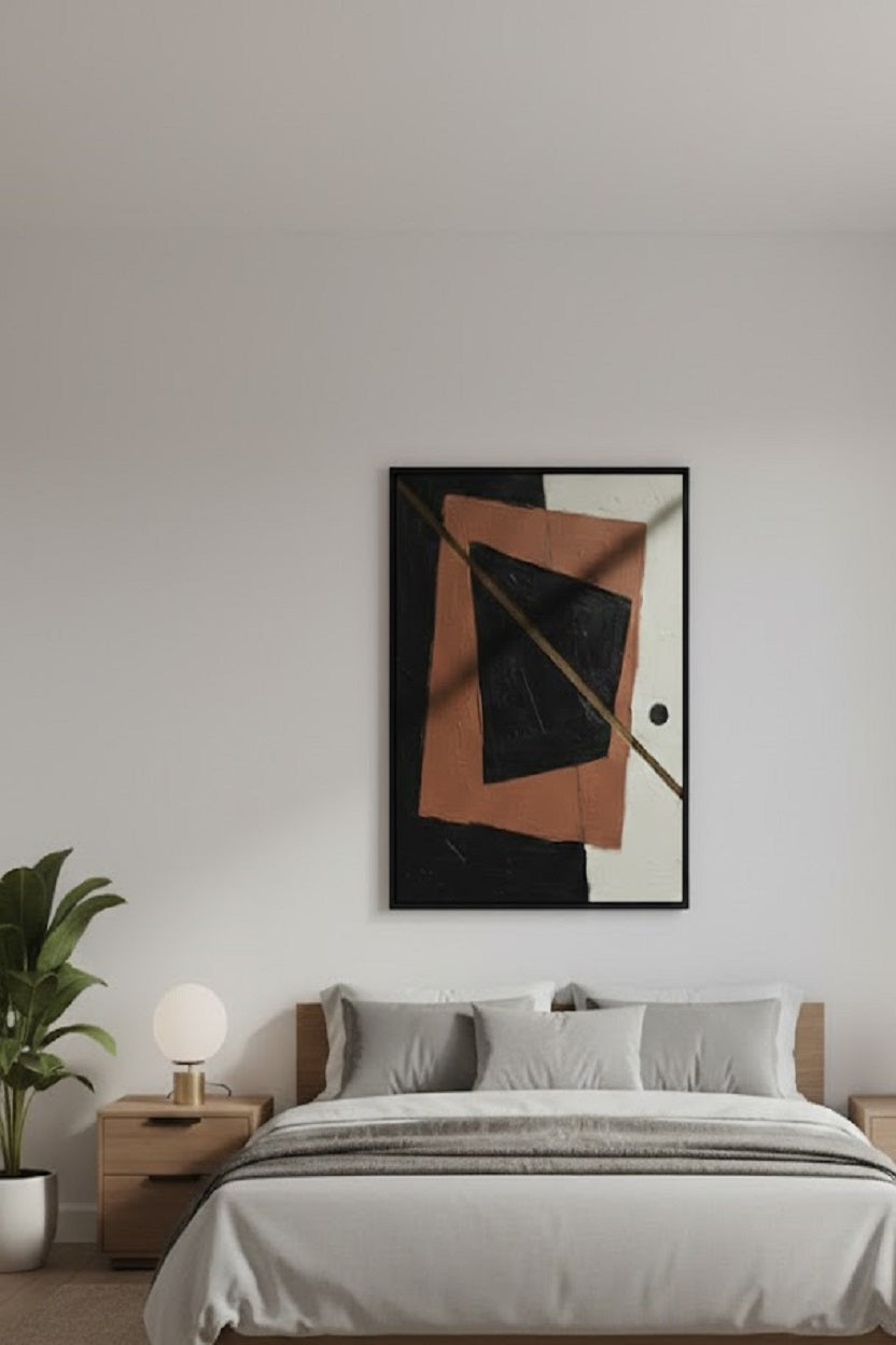 Safir Design Modern Geometrik Formlu Çerçeveli Tablo Kiremit ve Siyahın Uyumu Çerçeveli Tablo