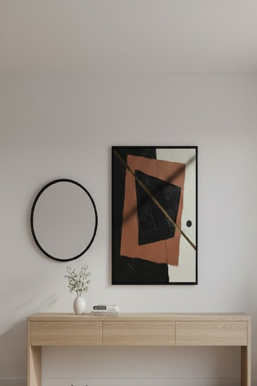 Safir Design Modern Geometrik Formlu Çerçeveli Tablo Kiremit ve Siyahın Uyumu Çerçeveli Tablo