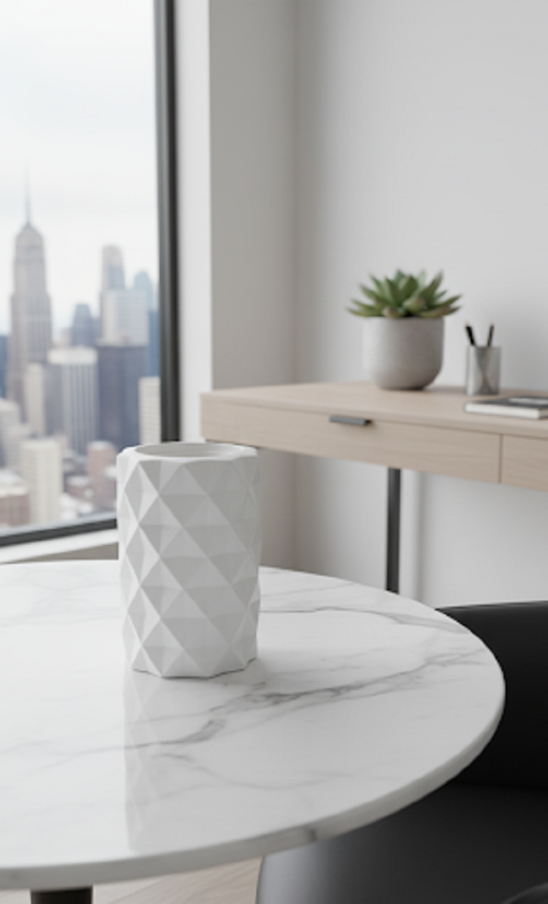 Safir Design Pampaslı Beyaz İskandinav Vazo | Minimalist Geometrik Tasarım Şık Vazo