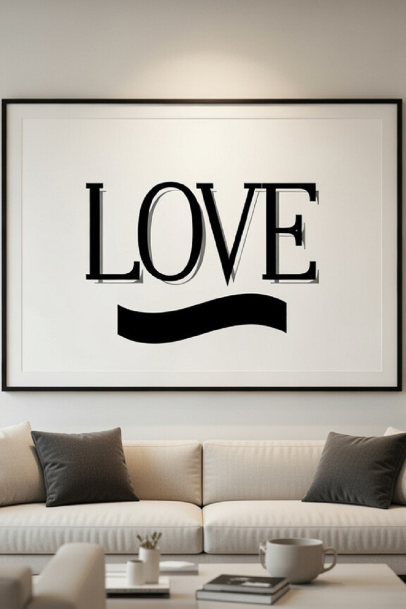 Safir Design Minimalist Siyah Beyaz Love Temalı Çerçeveli Tablo