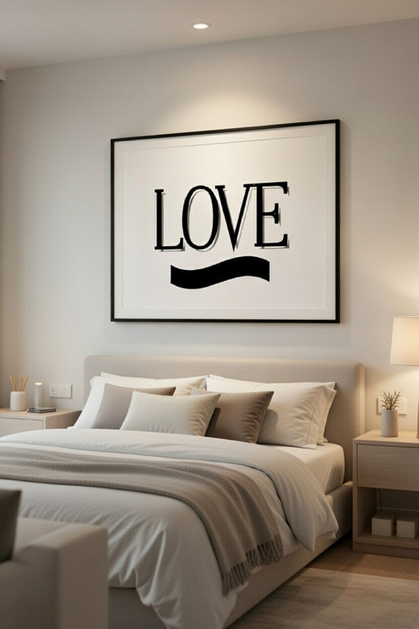 Safir Design Minimalist Siyah Beyaz Love Temalı Çerçeveli Tablo