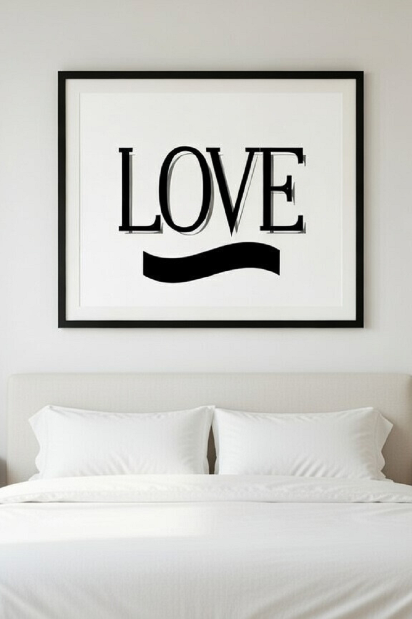 Safir Design Minimalist Siyah Beyaz Love Temalı Çerçeveli Tablo
