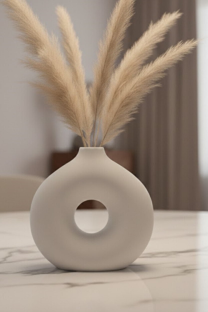 Safir Design Iskandinav Halka Vazo - Doğal Pampaslı