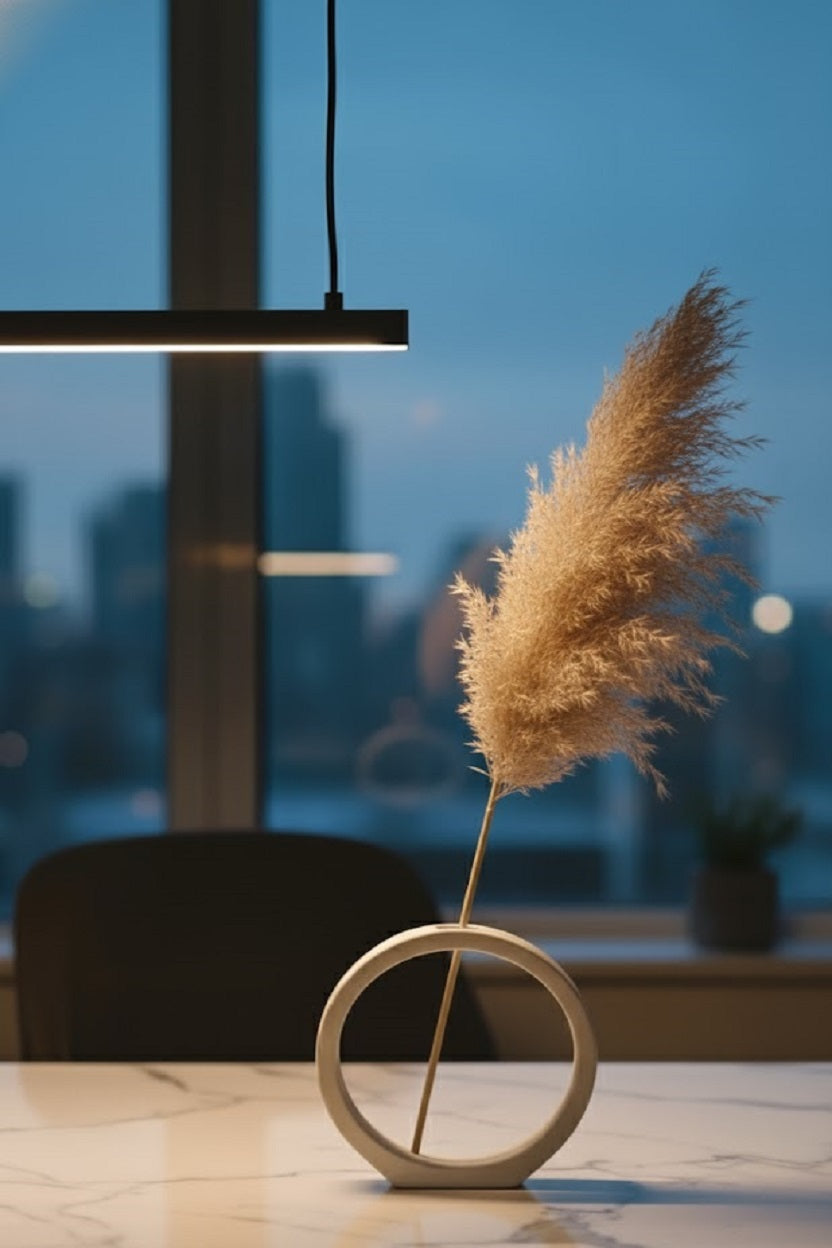 Safir Design Pampaslı Yuvarlak Dekoratif Vazo - Estetik Ev Hediyesi