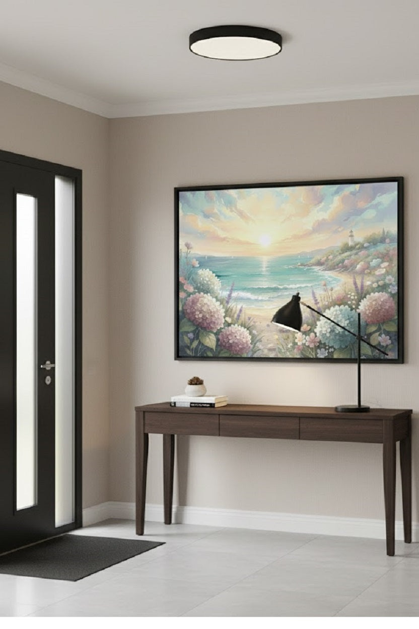 Safir Design Huzur Veren Sahil ve Çiçek Kompozisyonlu Çerçeveli Tablo