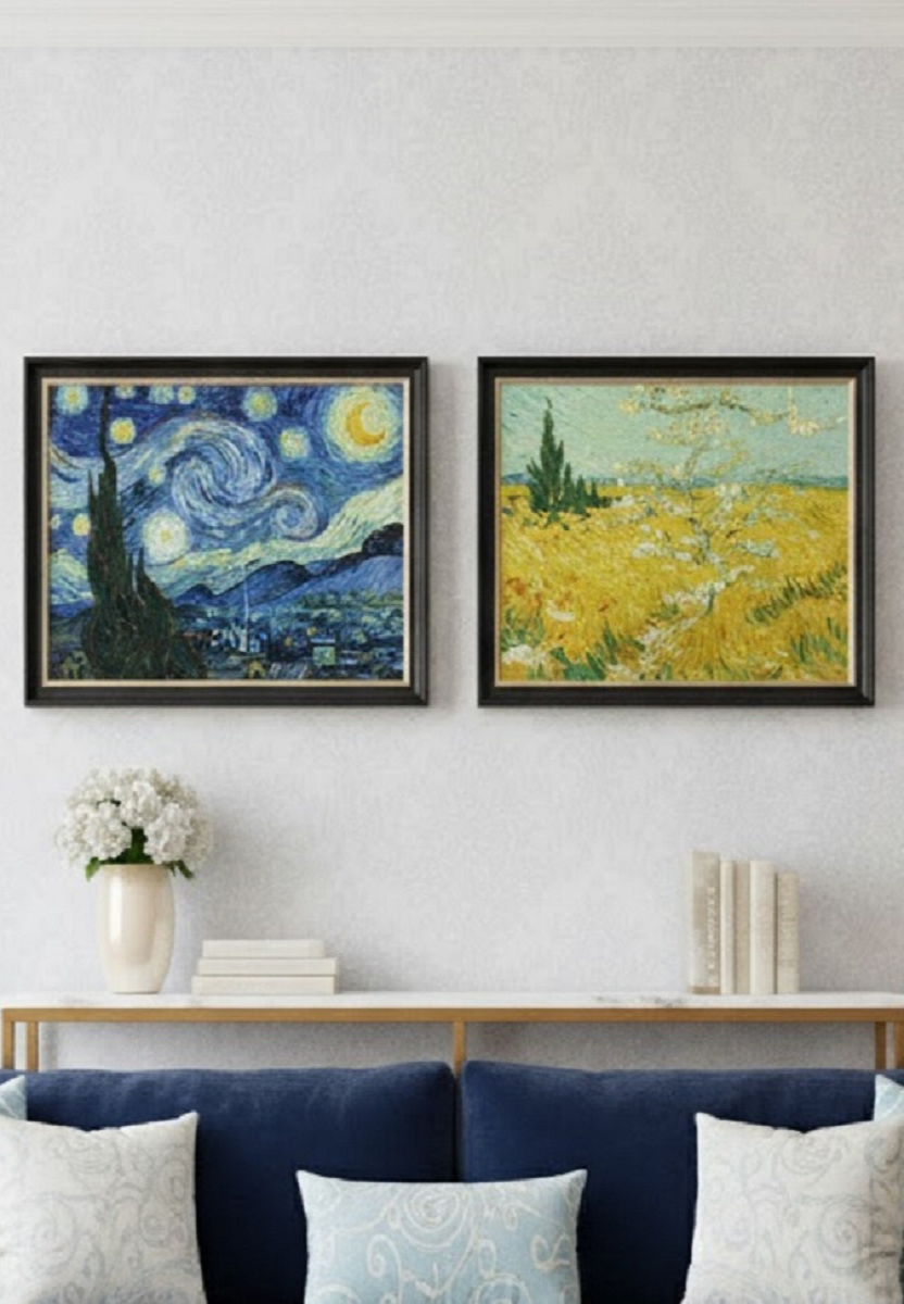Safir Design Van Gogh Tarzı Yıldızlı Gece ve Buğday Tarlası 2’li Çerçeveli Tablo Seti