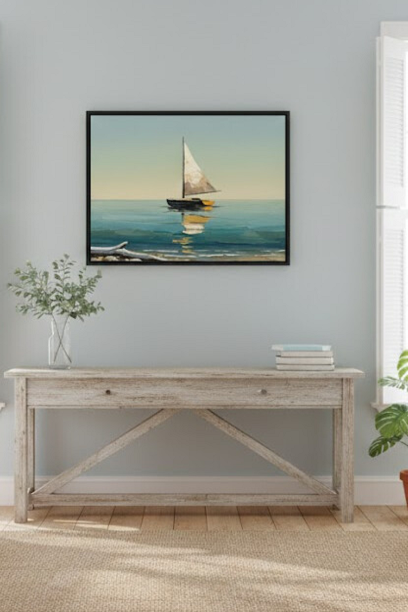 Safir Design Modern Deniz Manzaralı ve Yelkenli Çerçeveli Tablo