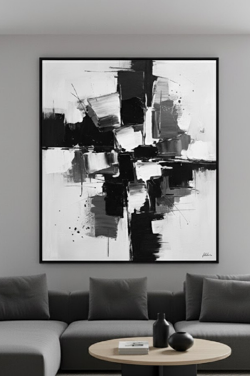 Safir Design Modern Soyut Siyah Beyaz Çerçeveli Tablo