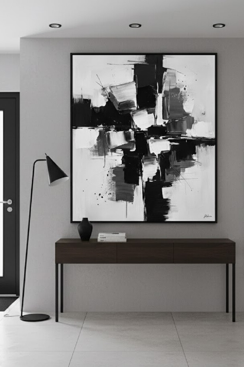Safir Design Modern Soyut Siyah Beyaz Lüks Çerçeveli Tablo