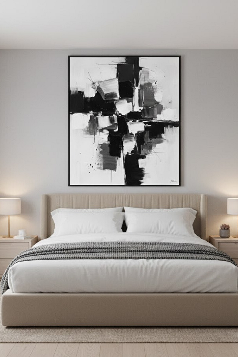 Safir Design Modern Soyut Siyah Beyaz Lüks Çerçeveli Tablo