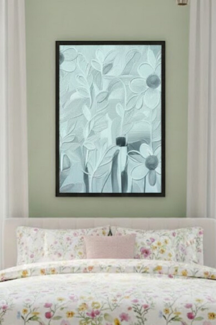 Safir Design Pastel Yeşil Çiçekli Çerçeveli Tablo