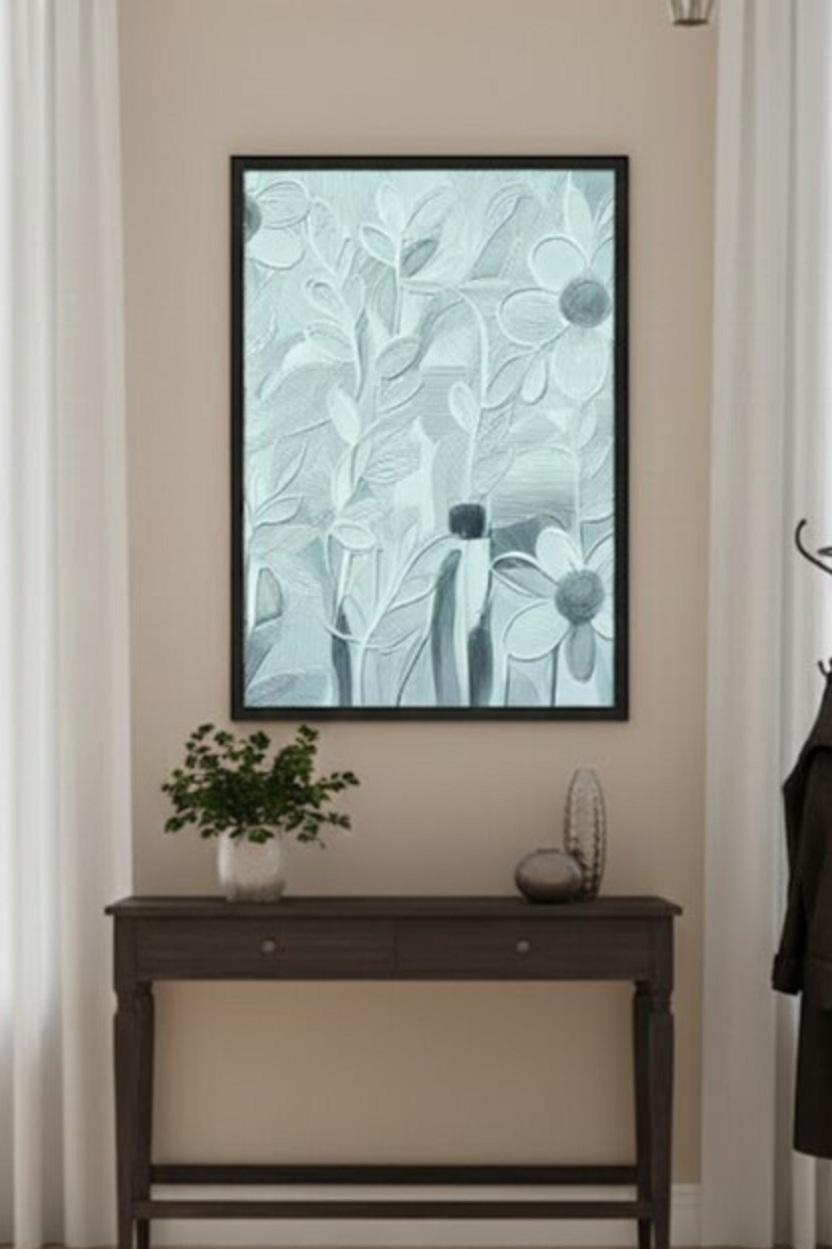 Safir Design Pastel Yeşil Çiçekli Çerçeveli Tablo