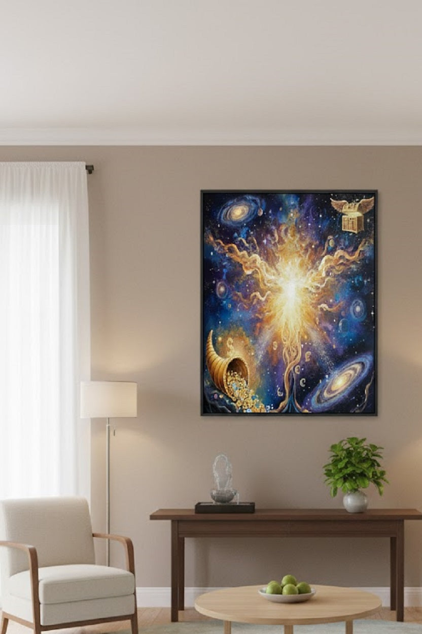 Safir Design Kozmik Enerji Şans Bolluk Bereket ve Manifest Için Çerçeveli Tablo