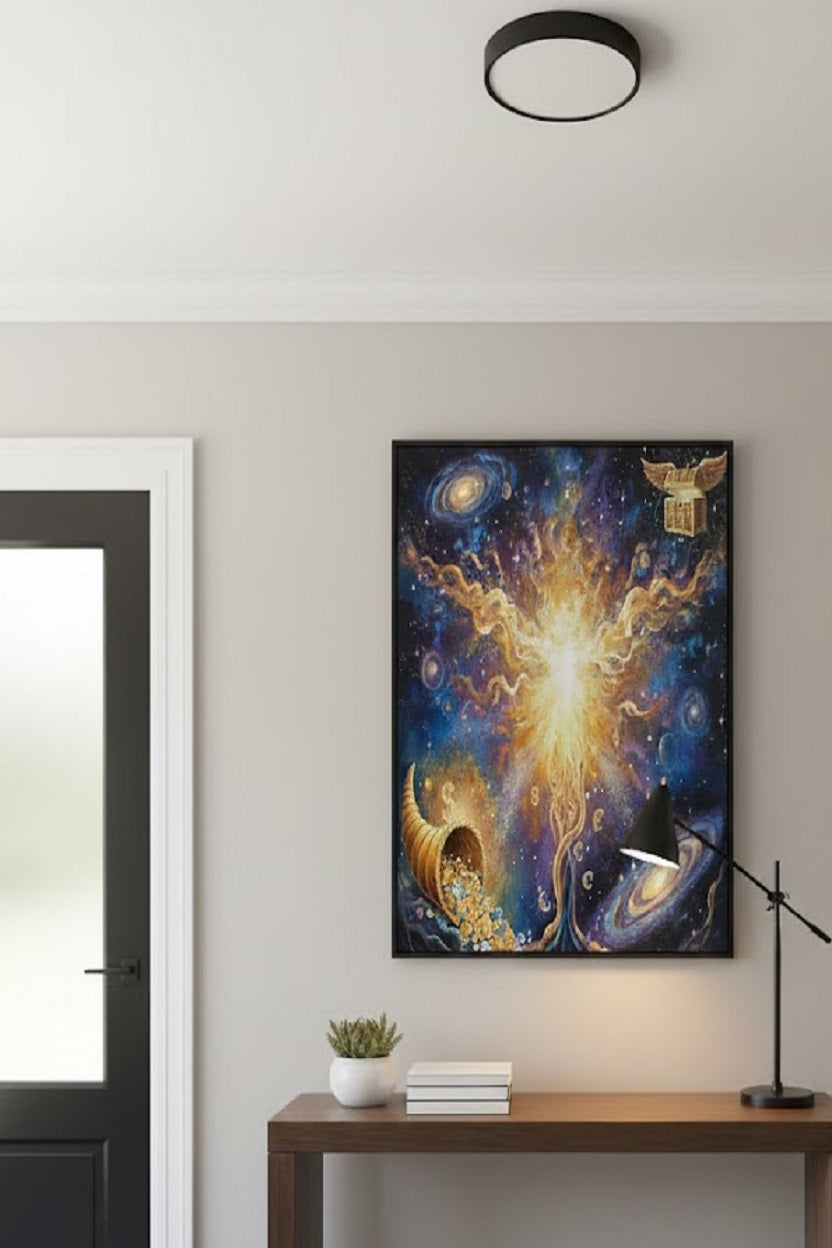 Safir Design Kozmik Enerji Şans Bolluk Bereket ve Manifest Için Çerçeveli Tablo